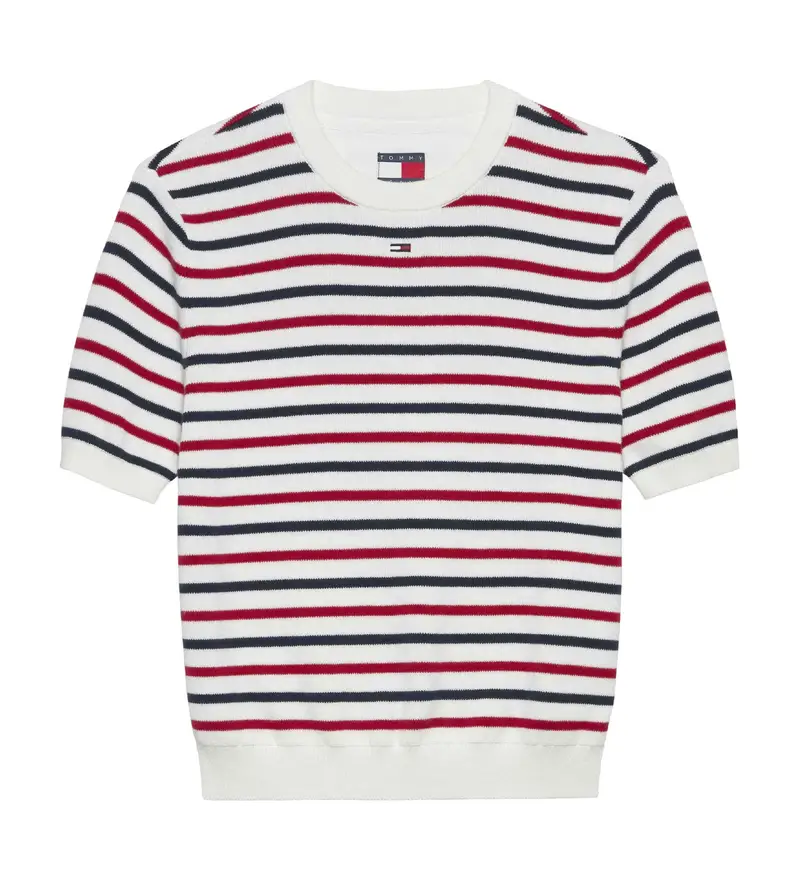 per donna DW0DW19336 Maglione bianco a maniche corte slim fit (L), Casual, Multicolore, Cotone, Manica corta