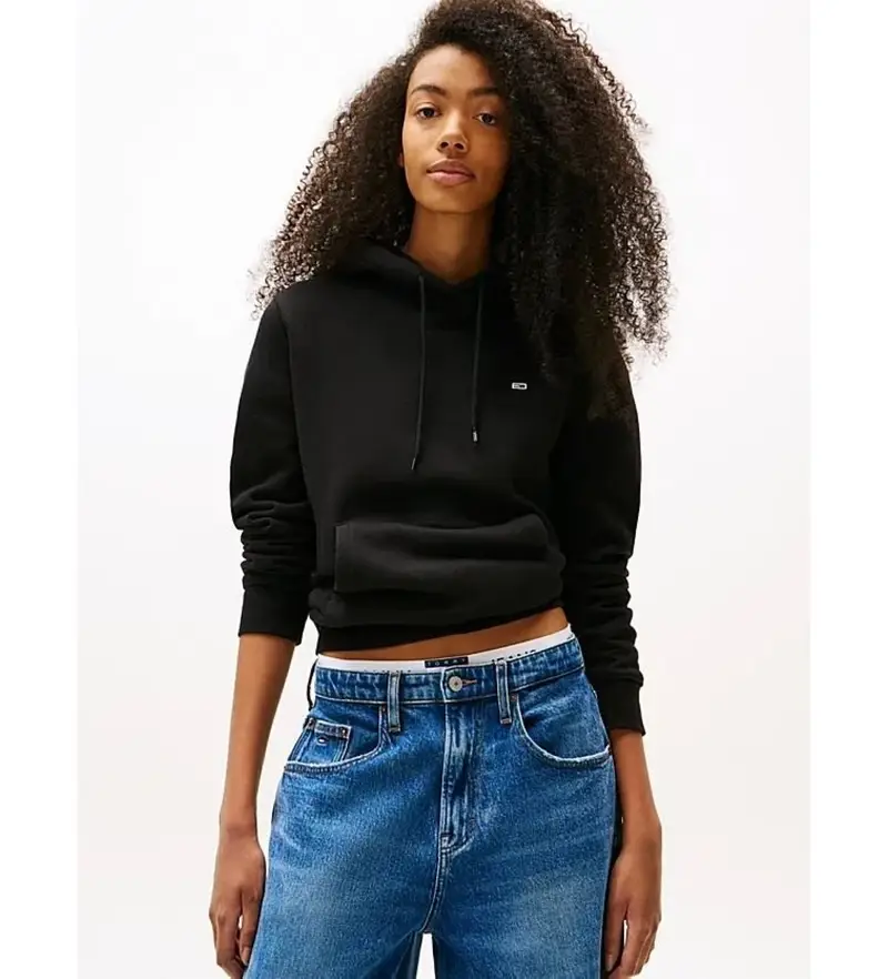 per donna DW0DW19958 Felpa nera con cappuccio e logo e coulisse (L), Nero, Casual, Cotone biologico, Sostenibile