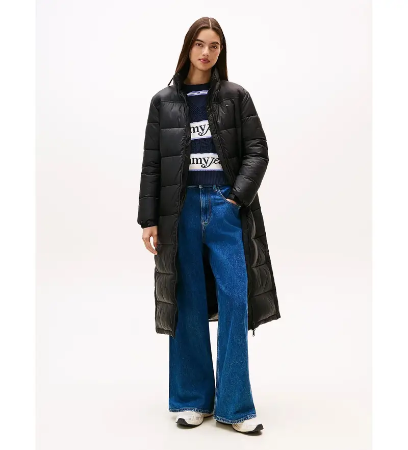 per donna. DW0DW21614 Cappotto lungo imbottito con cappuccio nero (L), Casual, Nylon