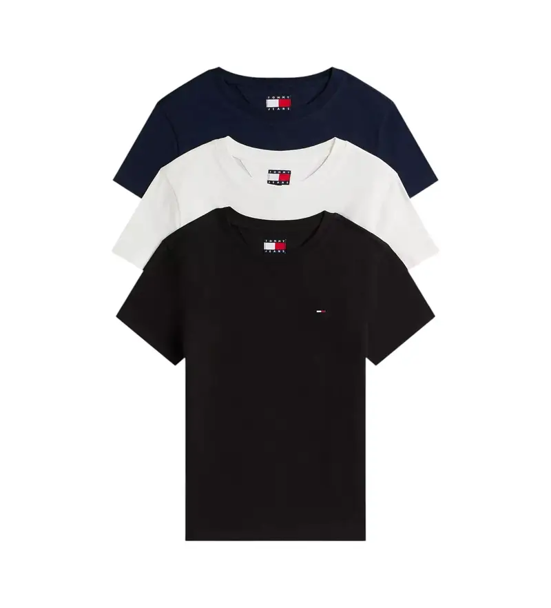 per donna DW0DW22175 Set di tre magliette blu, bianche e nere (L), Nero, Bianco, Casual, Cotone, Manica corta, Navy