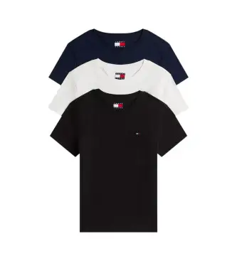 per donna DW0DW22175 Set di tre magliette blu, bianche e nere (S), Nero, Bianco, Casual, Cotone, Manica corta, Navy