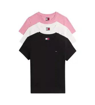 per donna DW0DW22175 Set di tre magliette rosa, bianche e nere (M), Nero, Bianco, Casual, Cotone, Manica corta