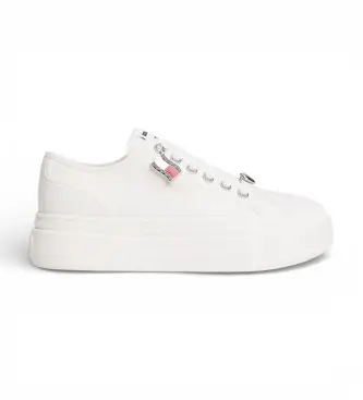 per donna EN0EN02959 Sneakers con plateau in tela e ciondoli bianchi (36), Bianco, 3 a 5cm, Stringhe, Casual