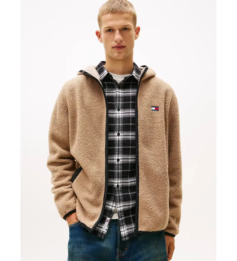 per uomo DM0DM19224 Felpa con cappuccio in peluche marrone (L), Casual, Poliestere