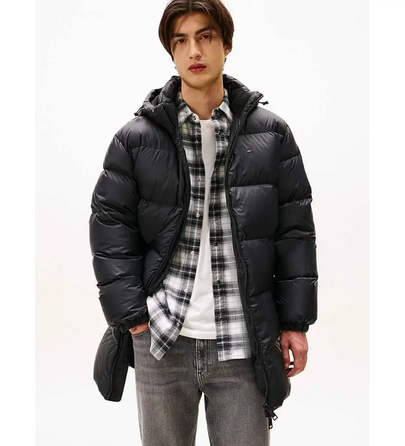 per uomo DM0DM20466 Cappotto nero essenziale (L), Casual, Manica lunga, Polister riciclato, Sostenibile