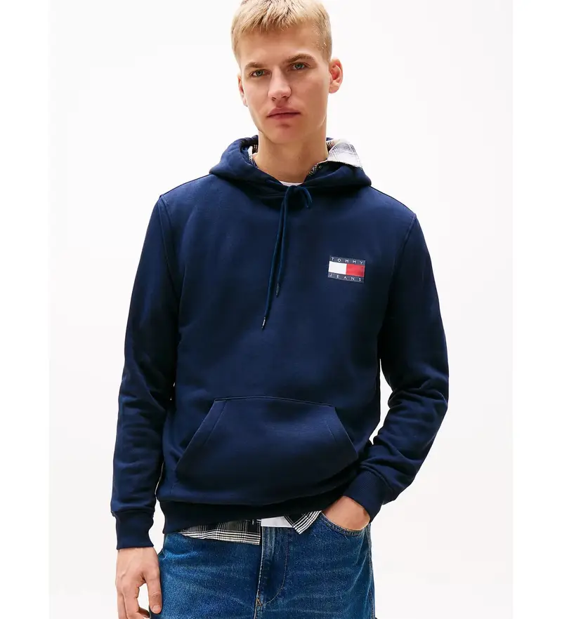 per uomo DM0DM20738 Felpa blu scuro Reg Essential Flag (S), Casual, Cotone biologico, Sostenibile, Navy