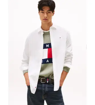 per uomo DM0DM22026 Camicia in popeline con logo ricamato bianco (L), Casual, Cotone, Manica lunga