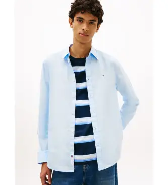 per uomo DM0DM22026 Camicia in popeline con logo ricamato blu (L), Casual, Cotone, Manica lunga