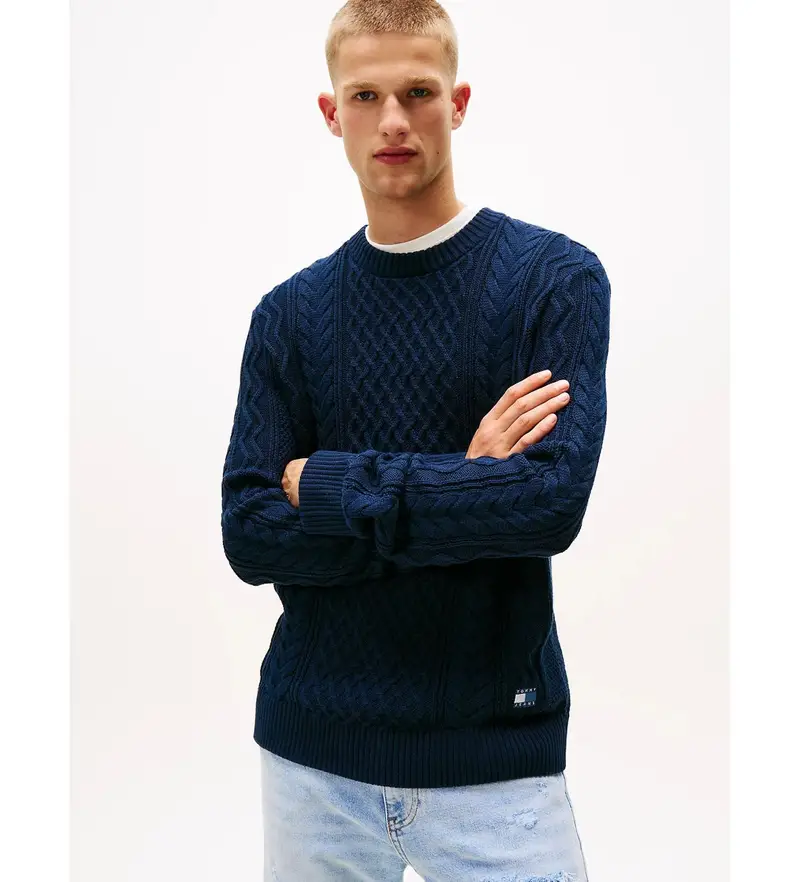 per uomo DM0DM22101 Maglione intrecciato blu navy (L), Casual, Cotone
