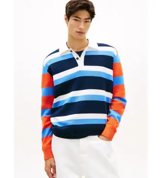 per uomo DM0DM23055 Maglia da rugby con colletto a contrasto multicolore (L), Casual, Cotone, Manica lunga