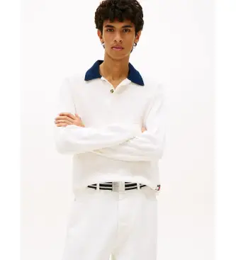 per uomo DM0DM23055 Maglia da rugby con colletto bianco a contrasto (L), Casual, Cotone, Manica lunga