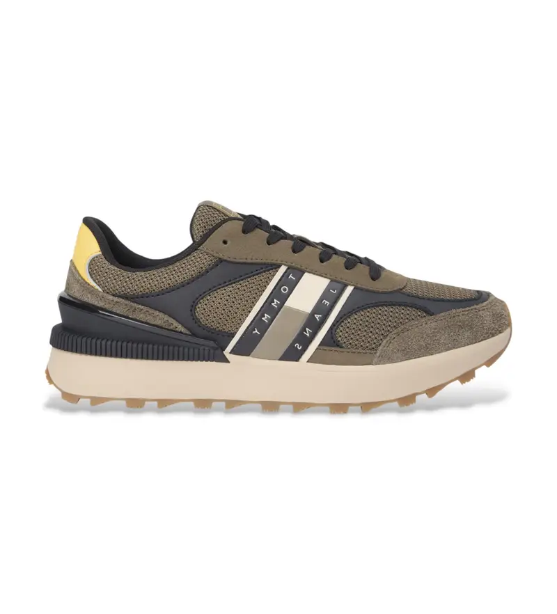 per uomo EM0EM01537 Sneakers in pelle tecnica marrone verdastro (41), Basso, Stringhe, Casual