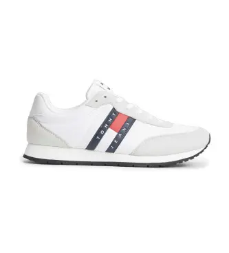 per uomo EM0EM01709 Sneakers con logo e mix di texture, bianche (40), Basso, Stringhe, Casual, Sostenibile, Poliestere riciclat