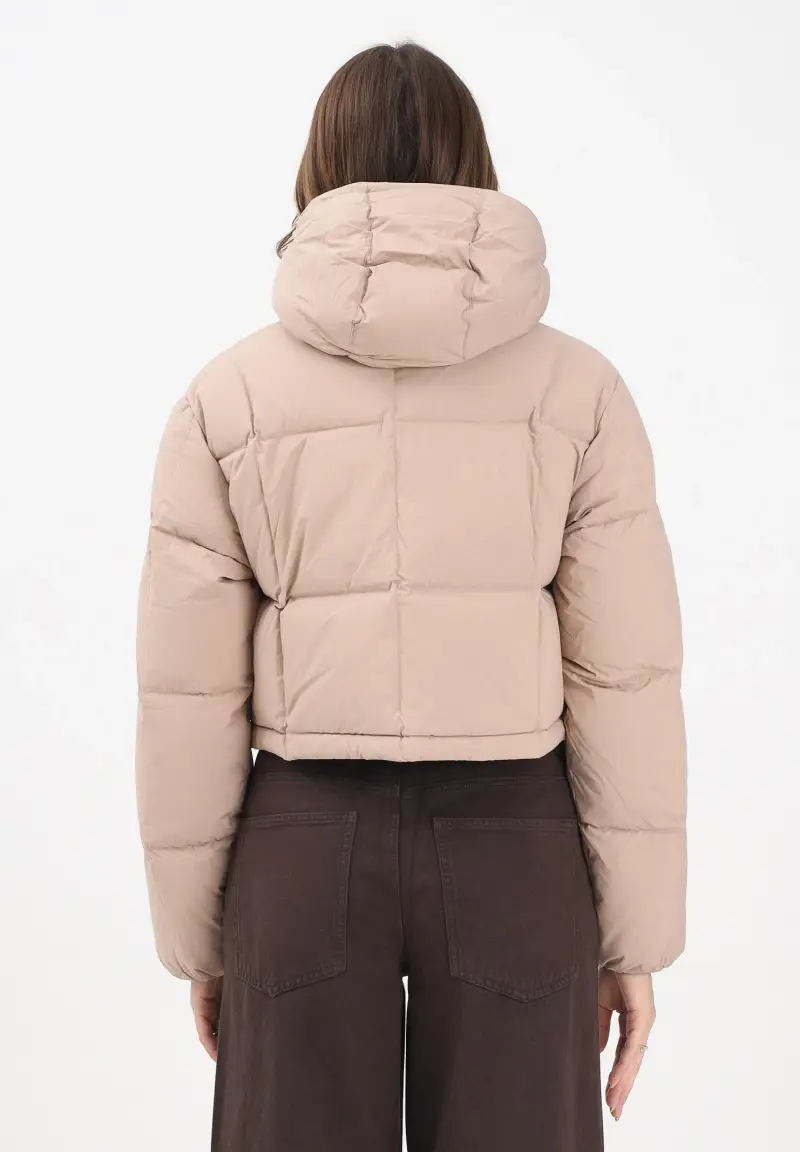 Piumino beige da donna con logo miniatura 3