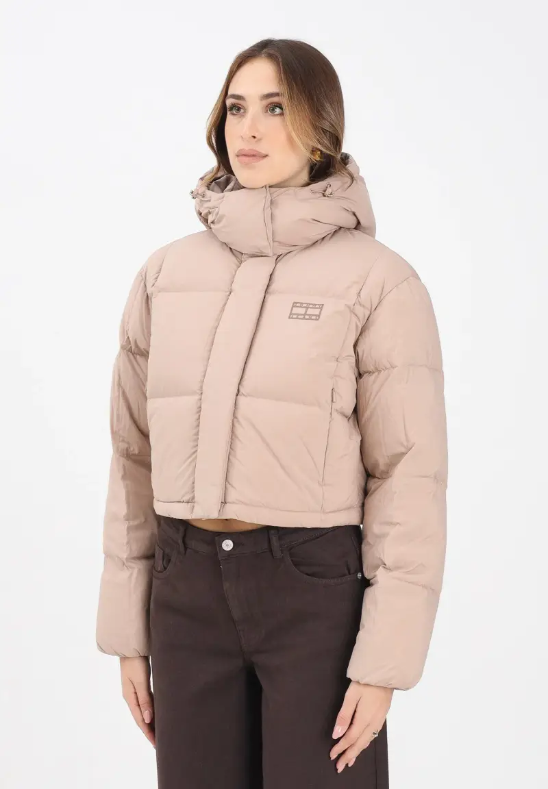 Piumino beige da donna con logo
