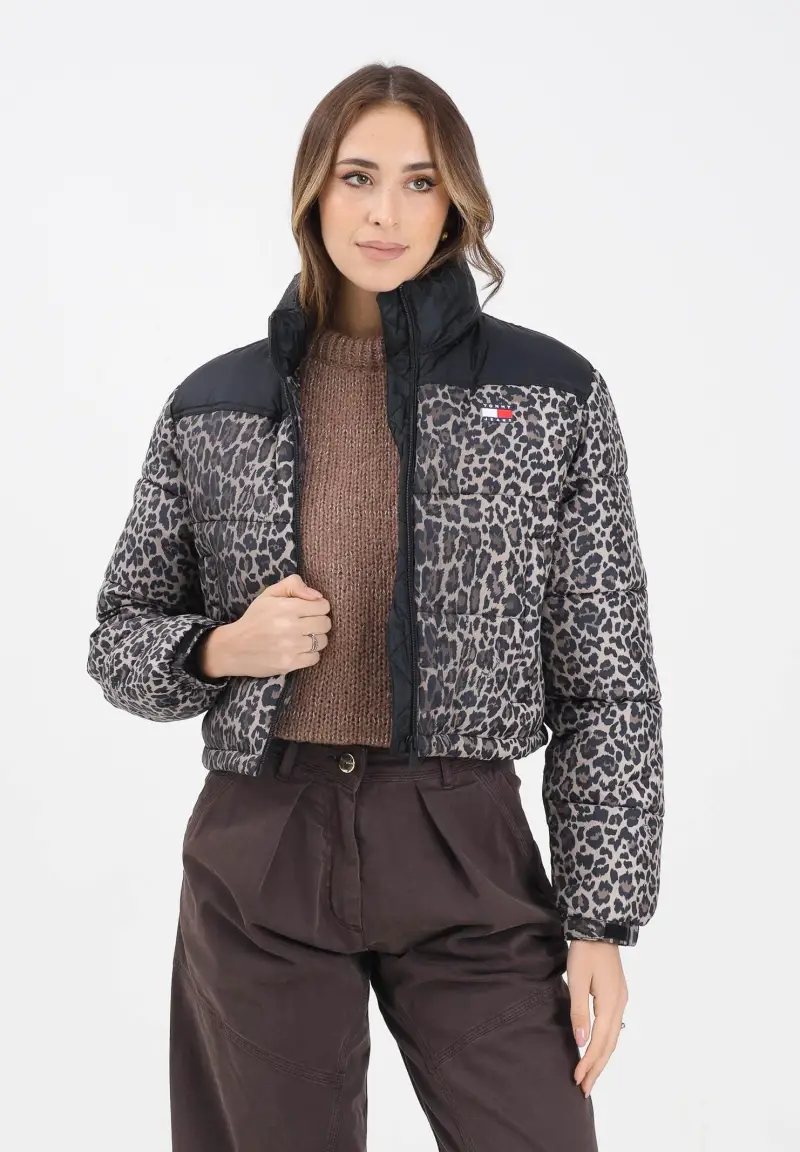 Piumino Leopard Ripstop Relaxed Cropped nero da donna miniatura 2