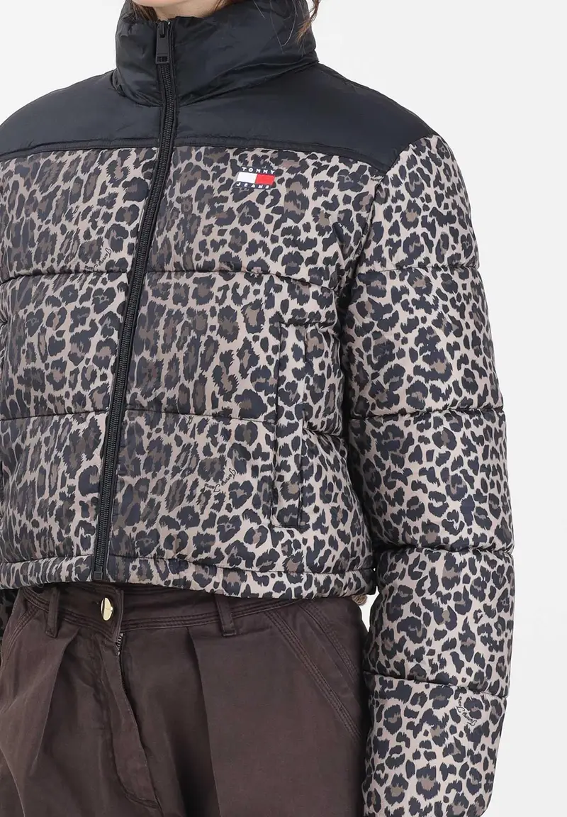 Piumino Leopard Ripstop Relaxed Cropped nero da donna miniatura 3
