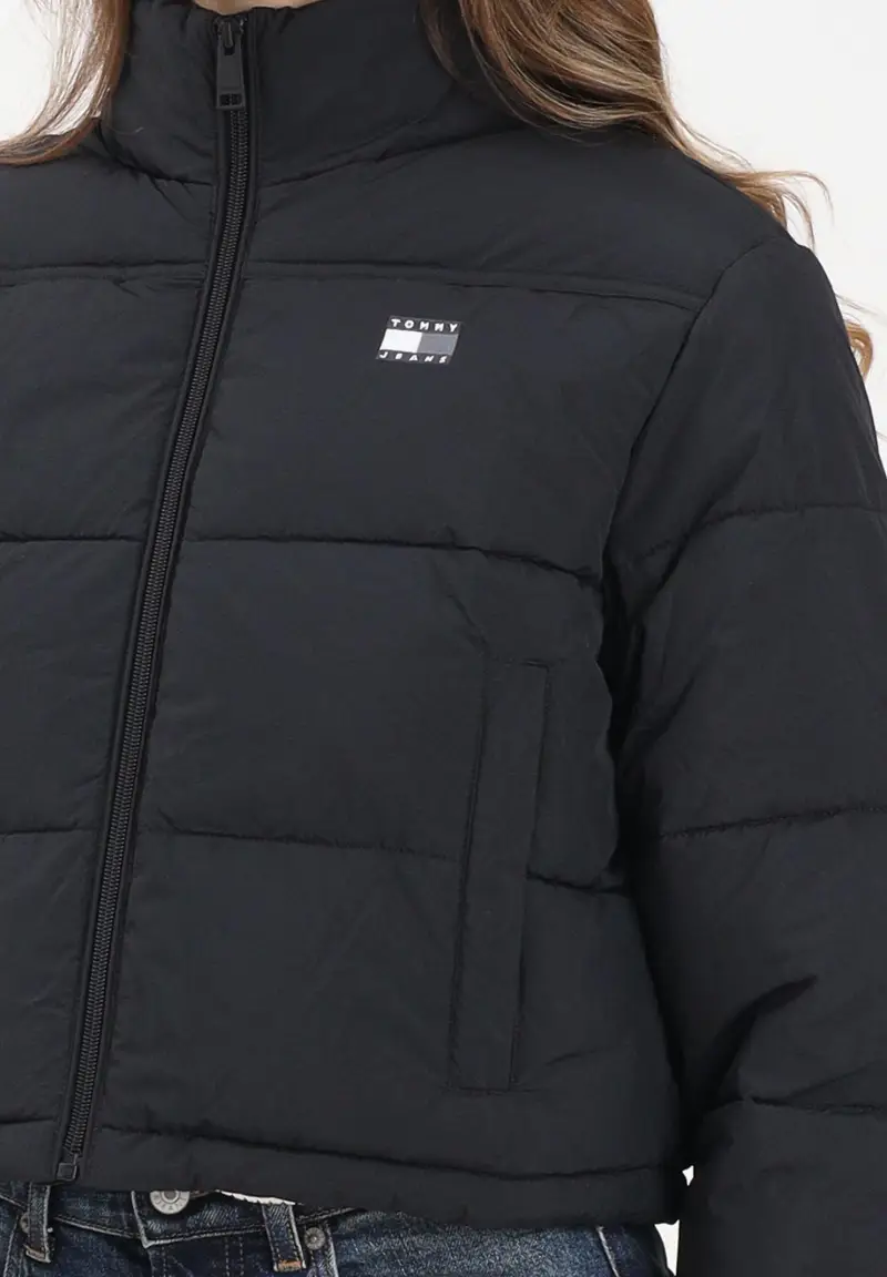 Piumino nero da donna con logo miniatura 3