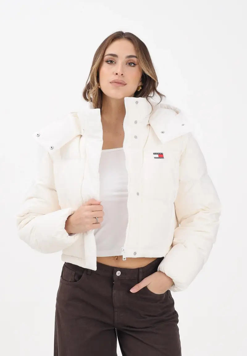 Piumino panna da donna con logo miniatura 2