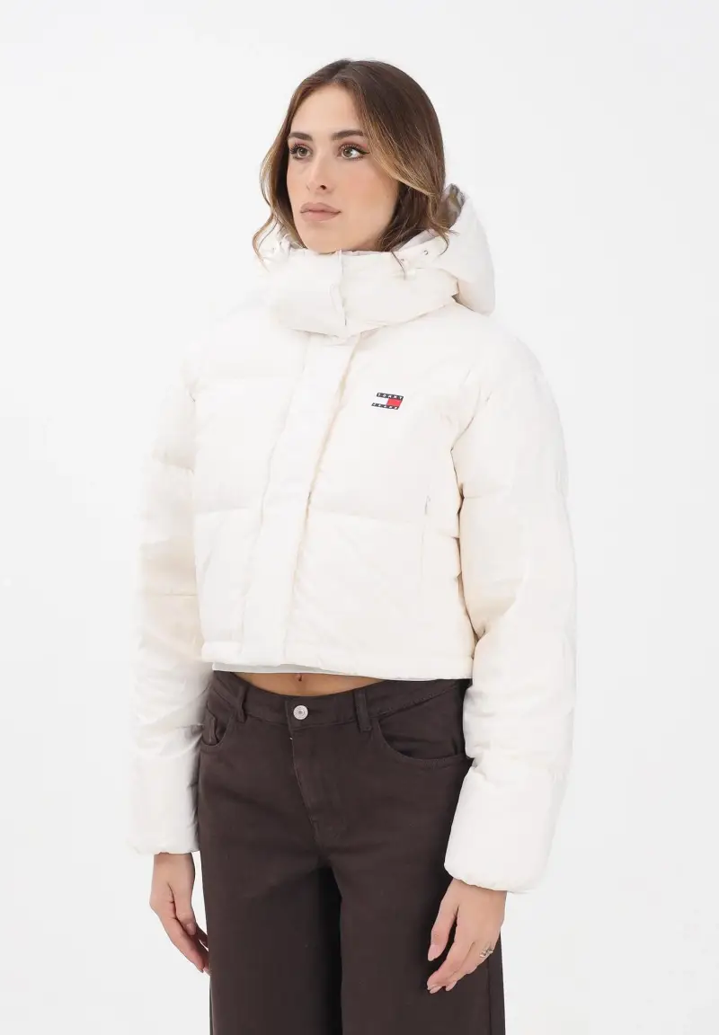 Piumino panna da donna con logo