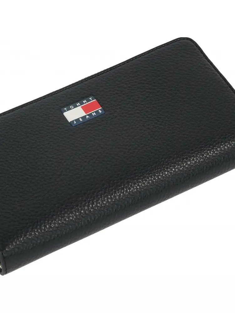 portafoglio nero donna in ecopelle logo in metallo sul davanti miniatura 3