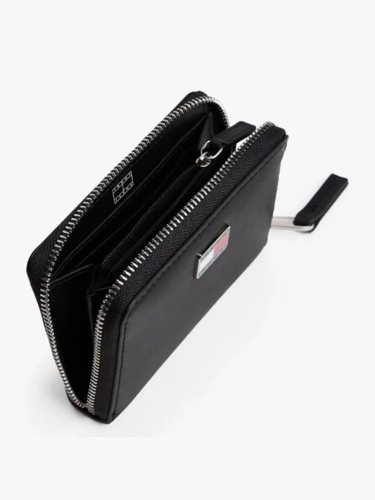 portafoglio nero donna in ecopelle logo sul davanti miniatura 2