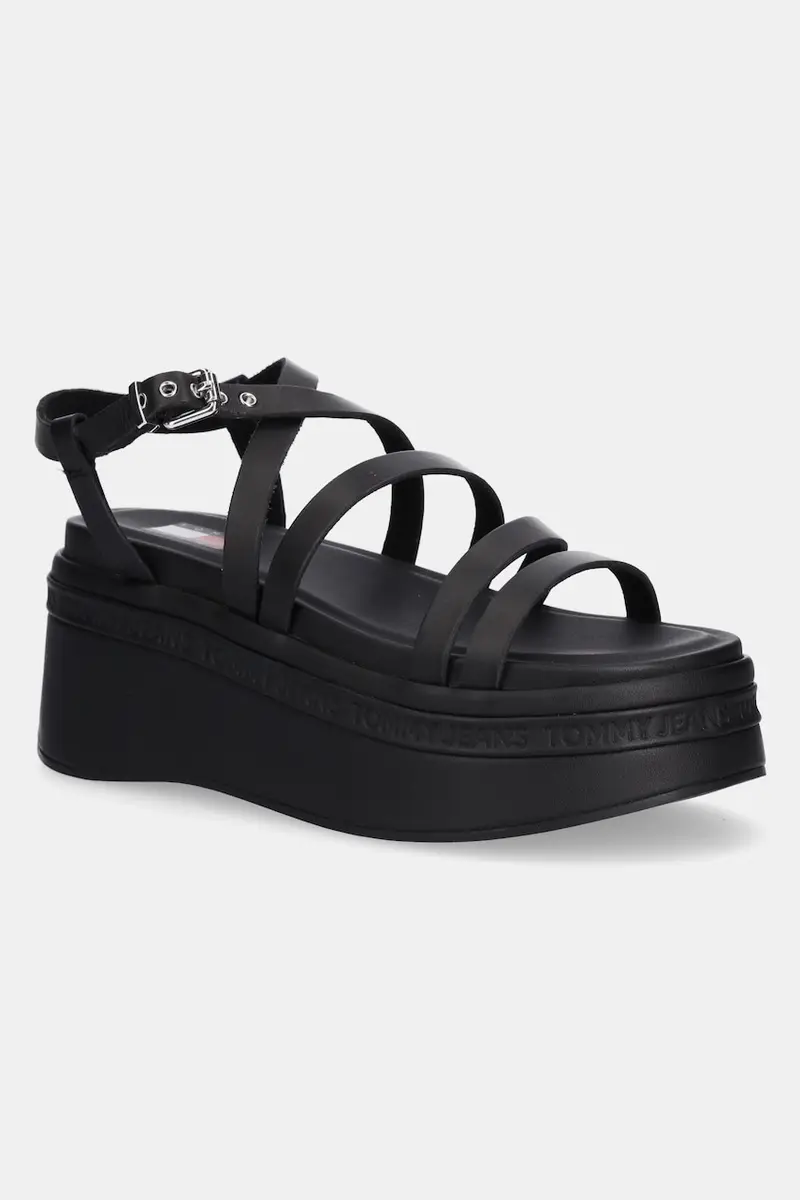 sandali in pelle WEDGY STRAPPY SANDAL donna colore nero EN0EN02756