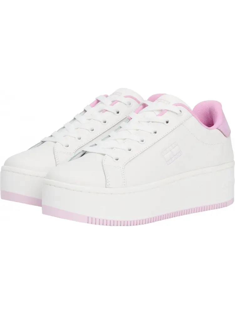 scarpe bianche donna in ecopelle dettagli rosa suola alta logo sul lato miniatura 2