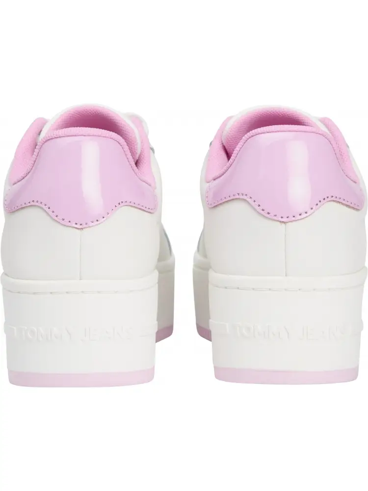 scarpe bianche donna in ecopelle dettagli rosa suola alta logo sul lato miniatura 3