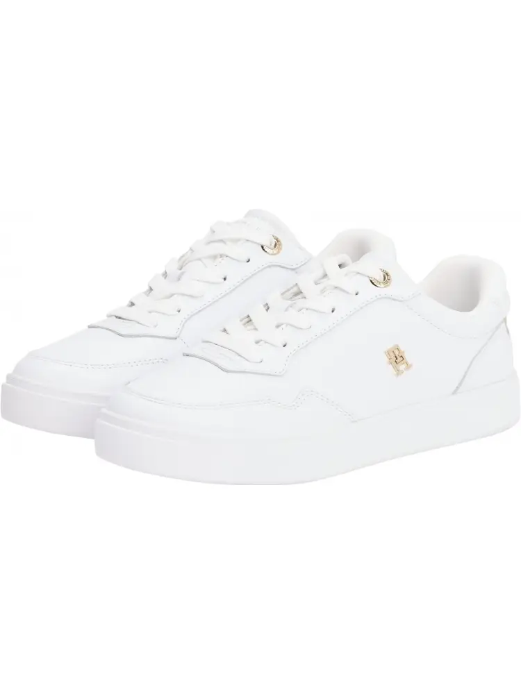 scarpe bianche donna in pelle con dettagli oro logo sul lato miniatura 2