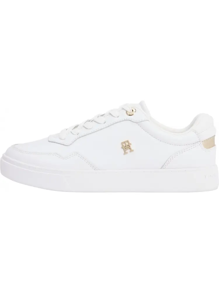 scarpe bianche donna in pelle con dettagli oro logo sul lato