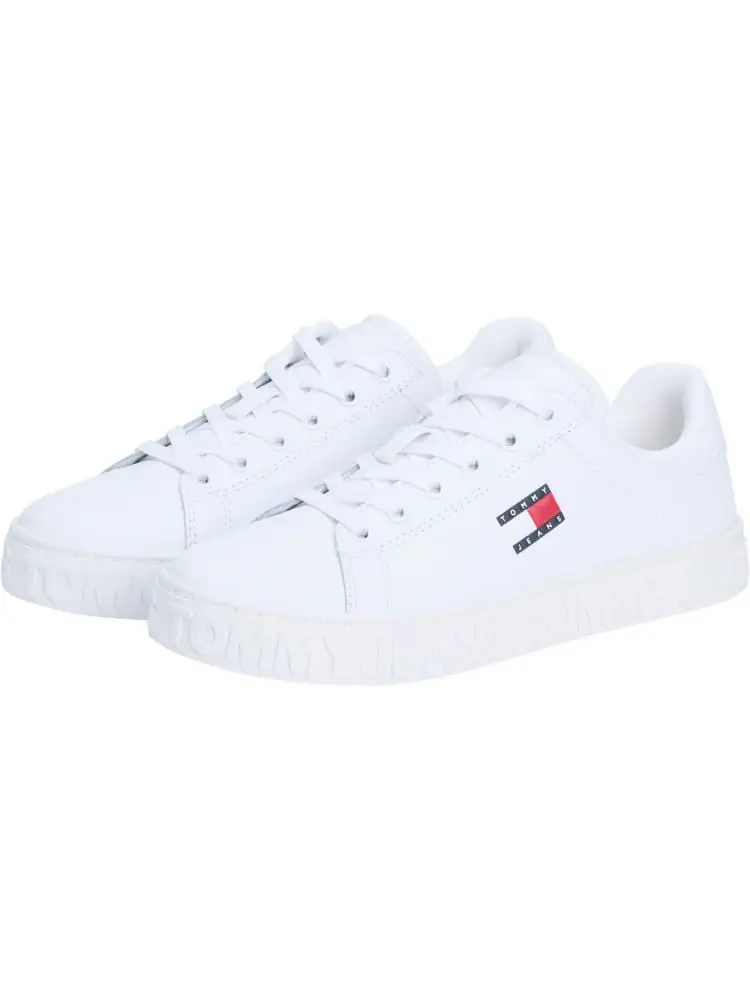 scarpe bianche donna in pelle logo bandiera sul lato miniatura 3