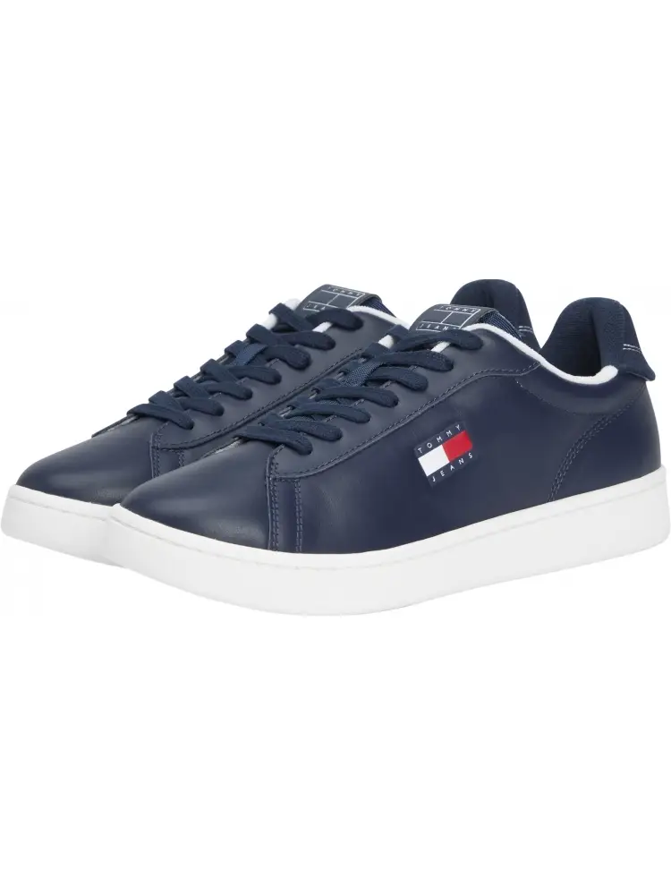 scarpe blu navy uomo in pelle logo sul lato miniatura 2