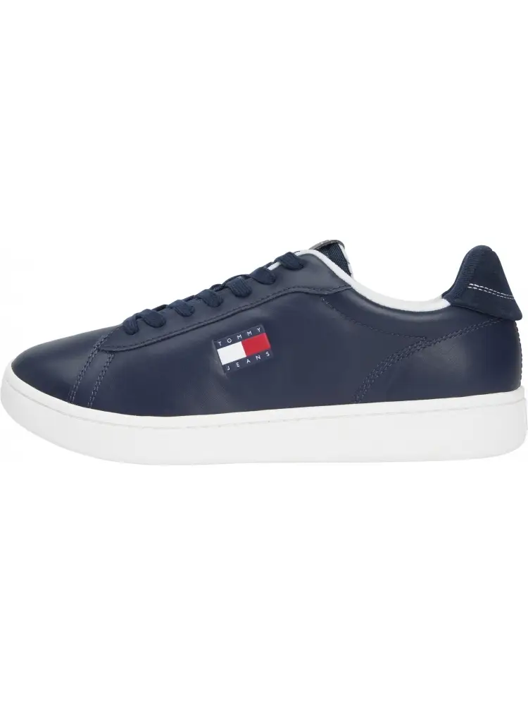 scarpe blu navy uomo in pelle logo sul lato