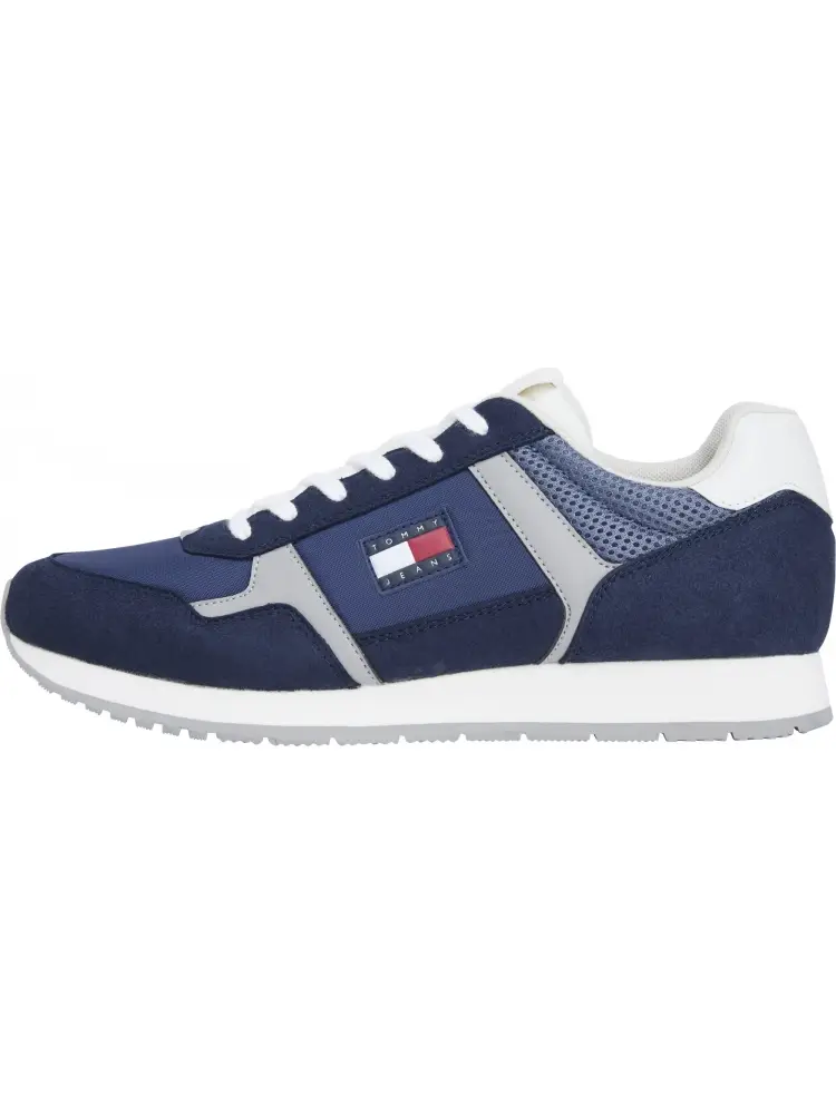 scarpe blu navy uomo in tessuto logo sul lato