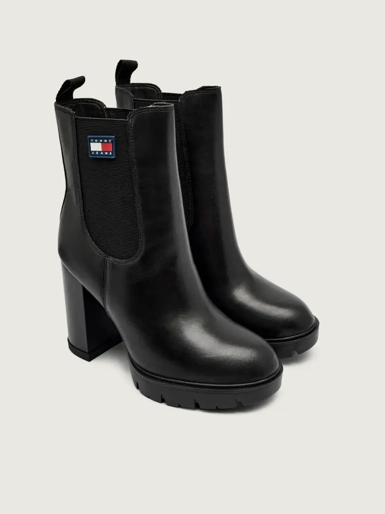 scarpe nere donna stilavi con tacco in pelle logo sul lato miniatura 2