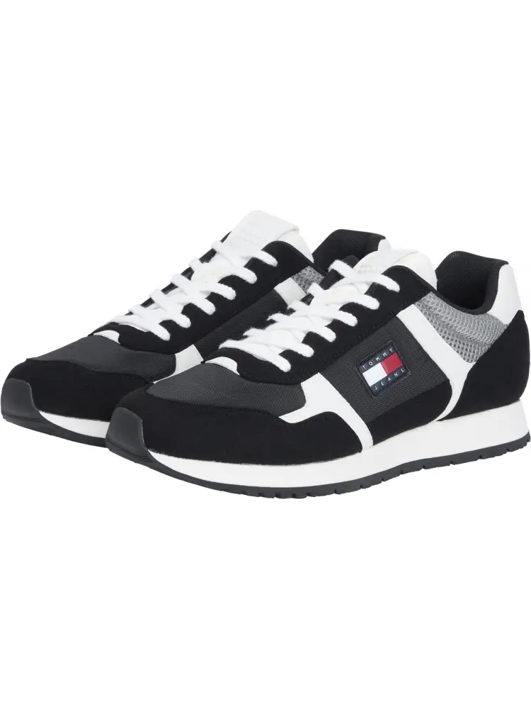 scarpe nere uomo in tessuto logo bandiera sul lato miniatura 3