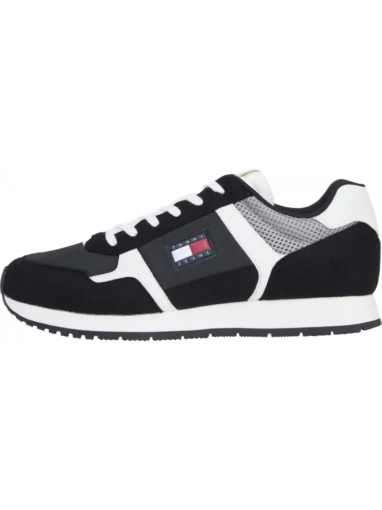 scarpe nere uomo in tessuto logo bandiera sul lato