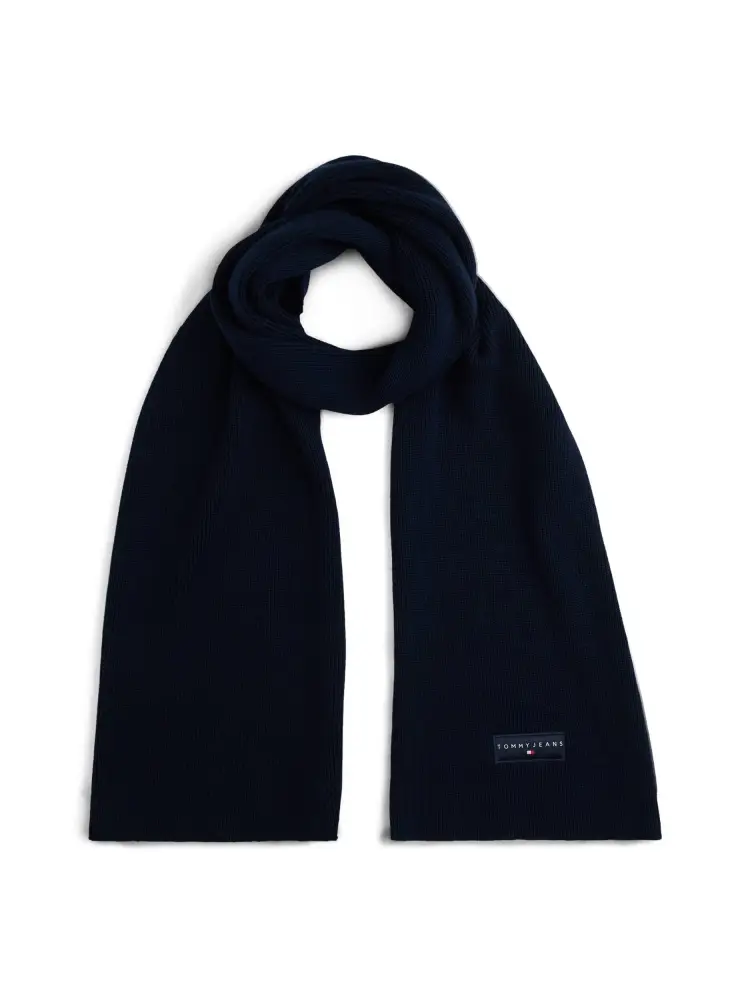 sciarpa blu navy uomo in cotone patch logo sul davanti