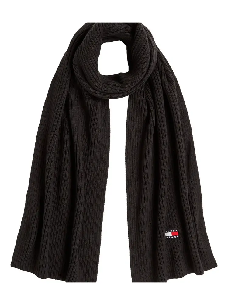 sciarpa nera uomo in cotone patch logo a contrasto