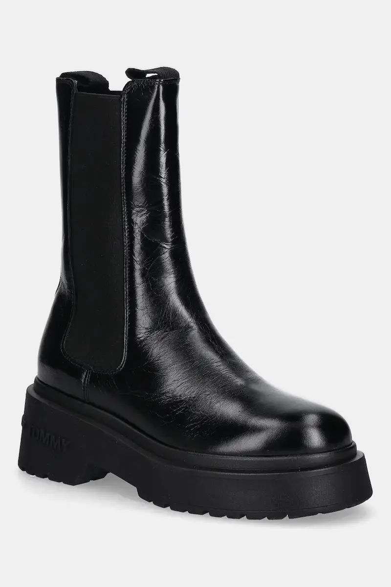 stivaletti alla caviglia in pelle CHUNKY SHINY LEATHER CHELSEA donna colore nero EN0EN02888