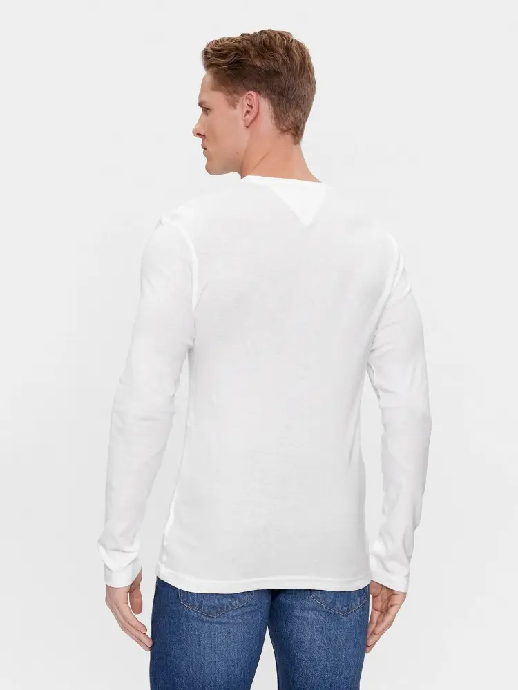 tshirt bianca uomo in cotone manica lunga slim fit mini logo sul petto miniatura 2