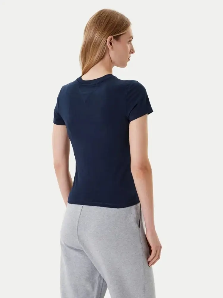 tshirt blu navy donna in cotone mini logo sul petto miniatura 2