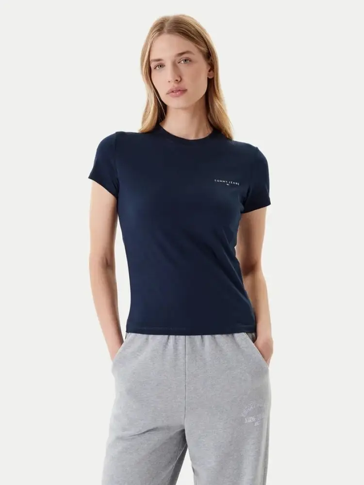 tshirt blu navy donna in cotone mini logo sul petto