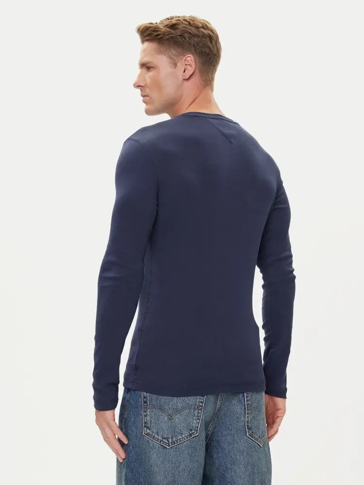 tshirt blu navy uomo in cotone manica lunga mini logo sul petto miniatura 2