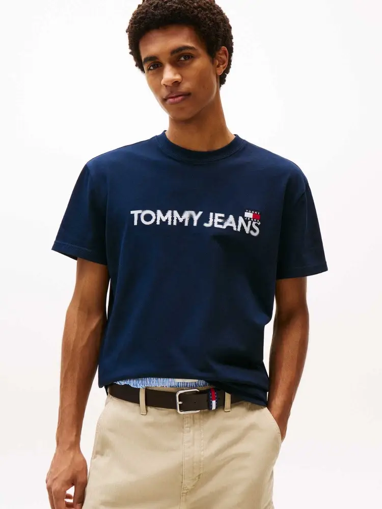 tshirt blu navy uomo in cotone maxi logo sul davanti miniatura 2