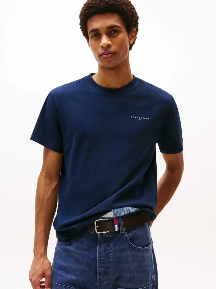 tshirt blu navy uomo in cotone mini logo sul petto miniatura 2