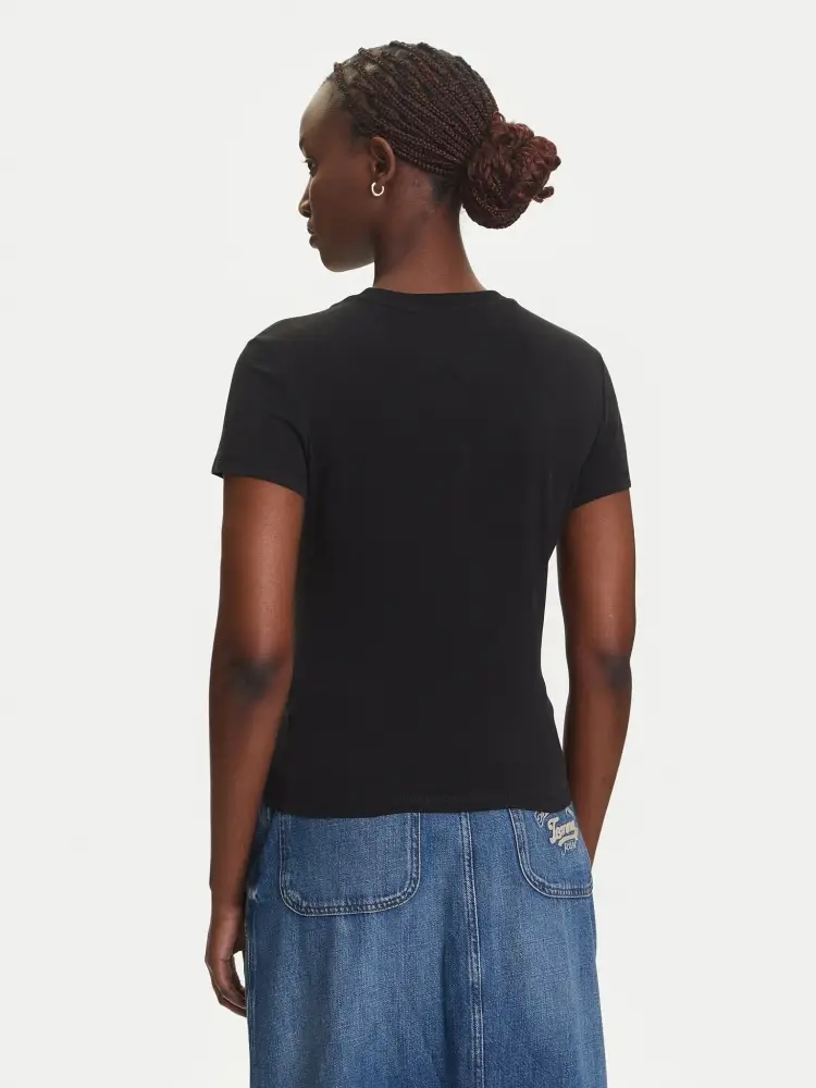 tshirt nera donna in cotone logo lettering sul davanti miniatura 2