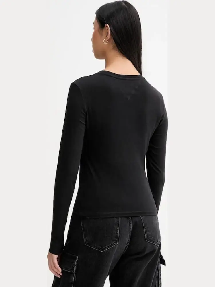 tshirt nera donna logo sul davanti miniatura 2