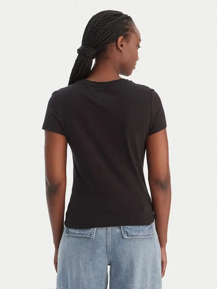 tshirt nera donna logo sul davanti miniatura 2